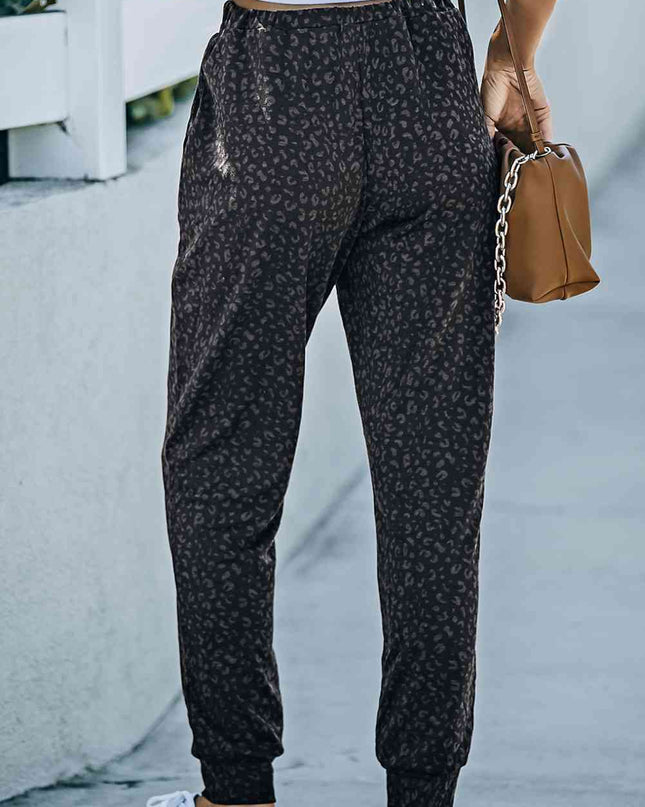 Double Take Leopard Print Joggers with Pockets
