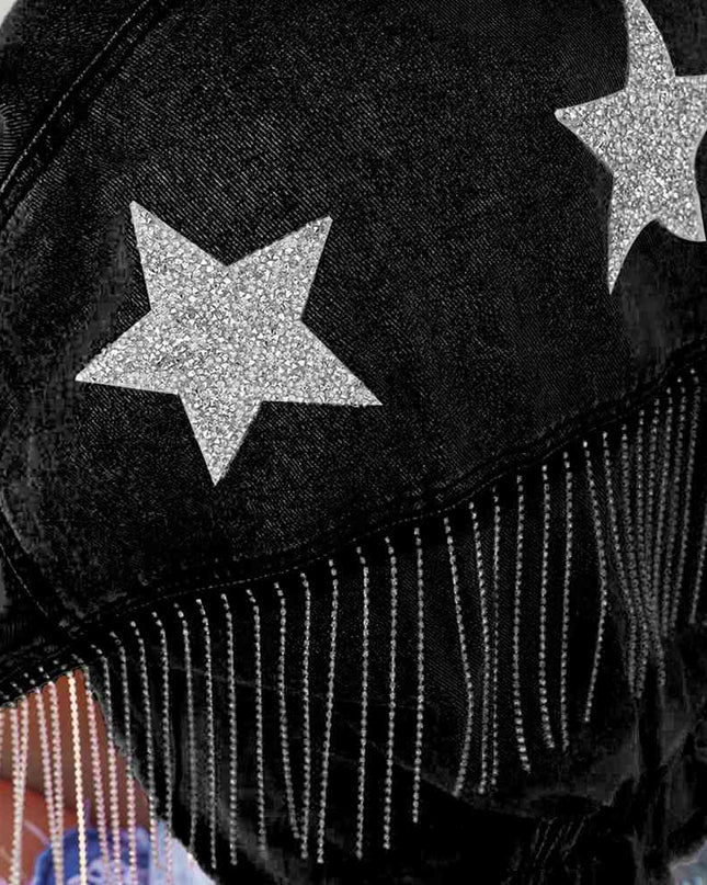 Distressed Raw Hem Dropped Shoulder Denim Jacket