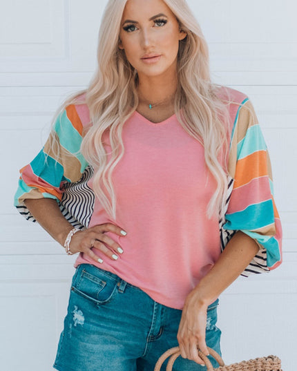 Striped Dolman Sleeve V-Neck Top