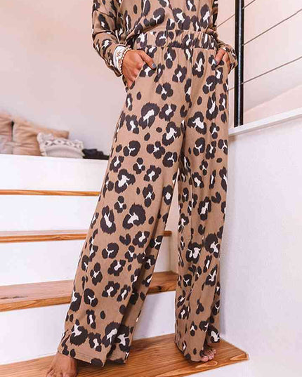 Leopard Long Sleeve Top and Pants Lounge Set