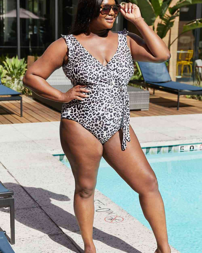 Marina West Swim Full Size Float On Ruffle Faux Wrap One-Piece in Cat