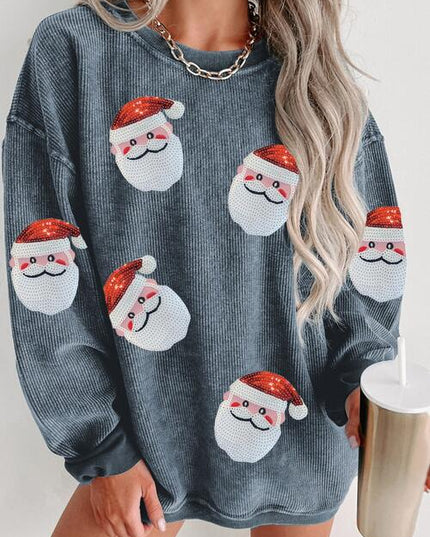 Sequin Santa Patch Ribbed Sweatshirt