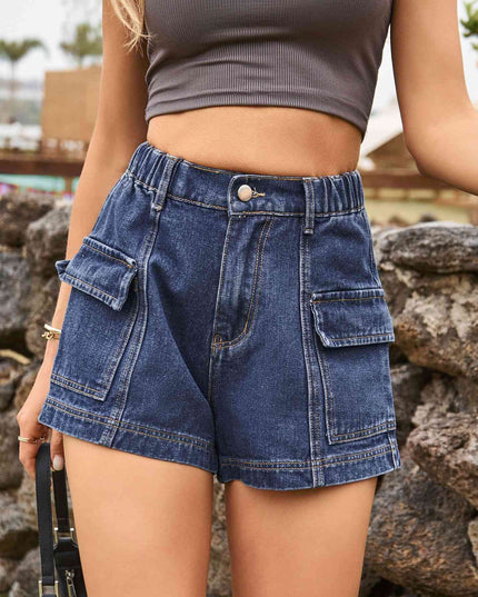 High-Waist Denim Shorts with Pockets