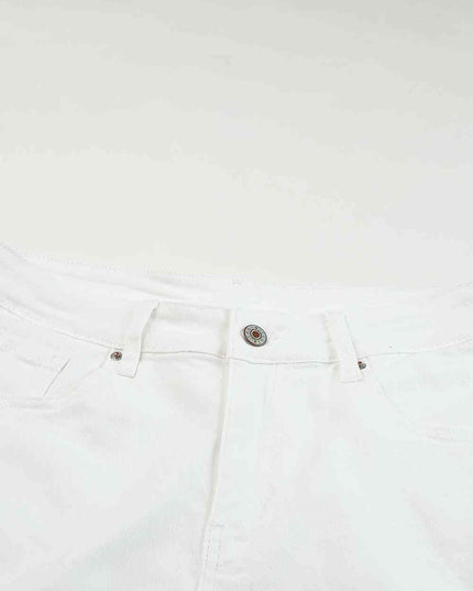 Frayed Hem Distressed Denim Shorts with Pockets
