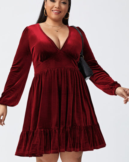 Plus Size Plunge Long Sleeve Mini Dress