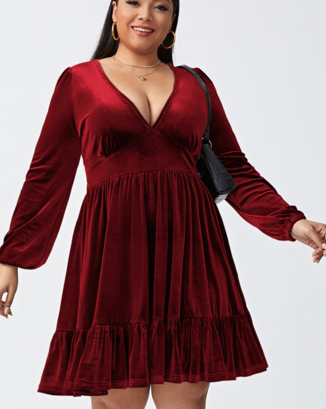 Plus Size Plunge Long Sleeve Mini Dress