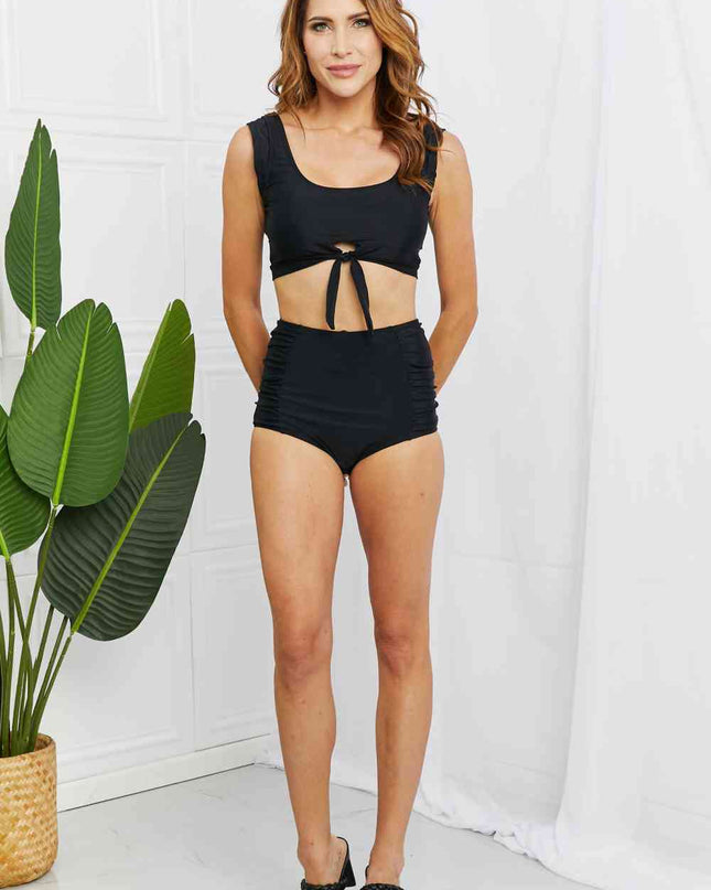 Marina West Swim Sanibel Crop Swim Top and Ruched Bottoms Set in Black