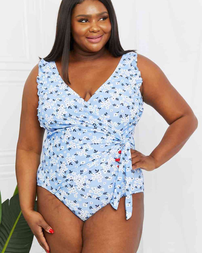 Marina West Swim Full Size Float On Ruffle Faux Wrap One-Piece in Blossom Blue
