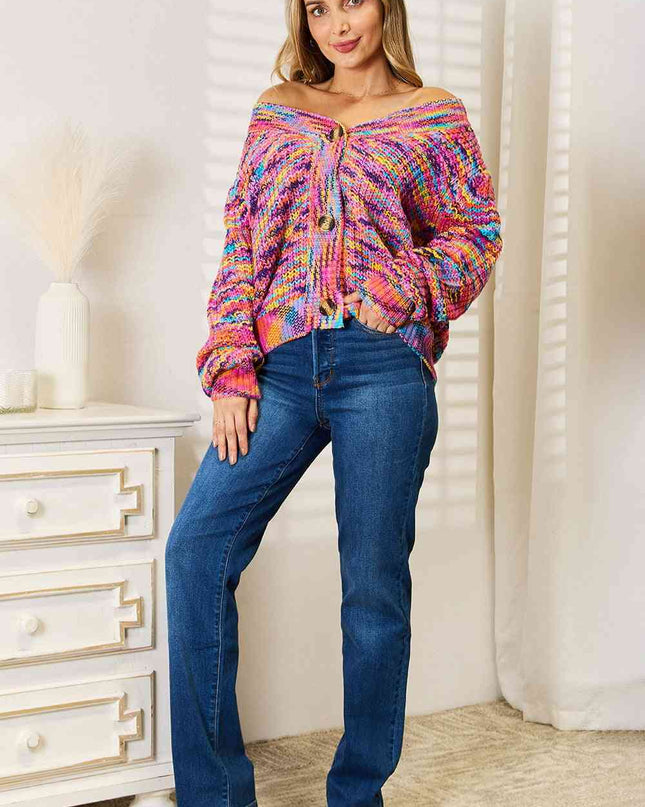 Woven Right V-Neck Long Sleeve Cardigan