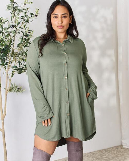 Celeste Full Size Button Down Shirt Dress