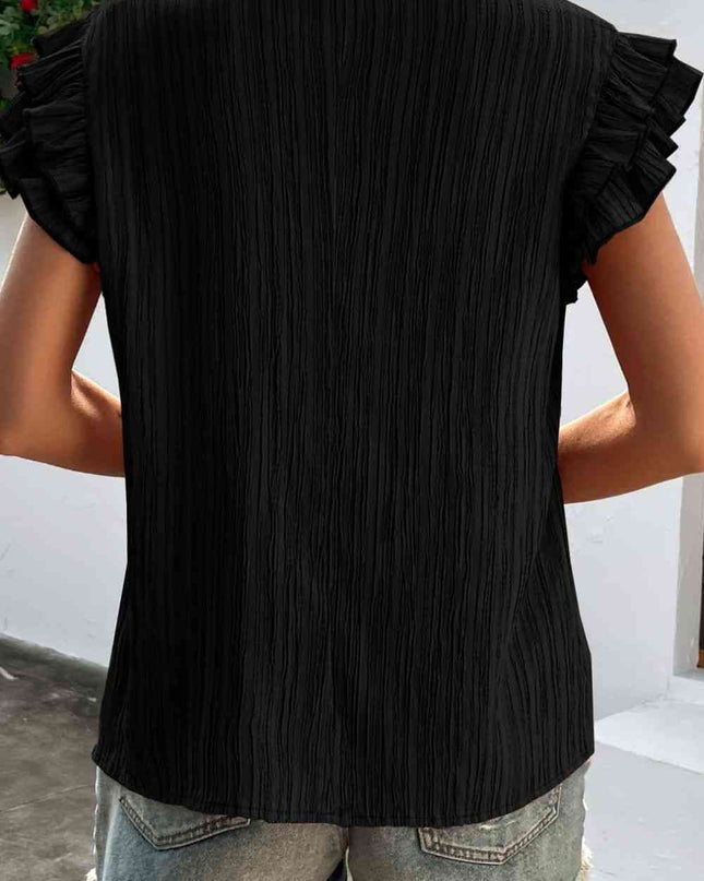 Textured Tie Neck Butterfly Sleeve Blouse
