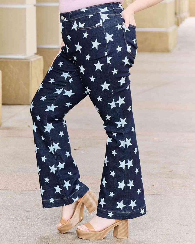 Judy Blue Janelle Full Size High Waist Star Print Flare Jeans