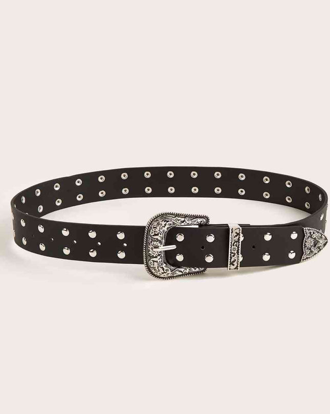 Double Row Studded PU Leather Belt