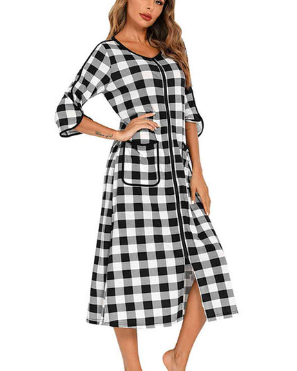Round Neck Three-Quarter Sleeve Midi Night Dress