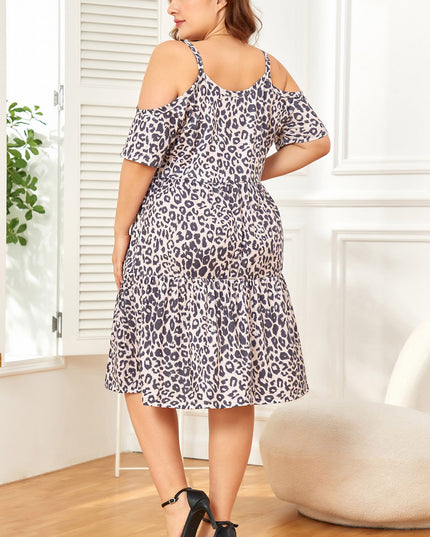Plus Size Cold Shoulder Ruffle Hem Scoop Neck Dress