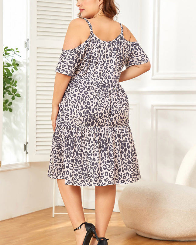 Plus Size Cold Shoulder Ruffle Hem Scoop Neck Dress