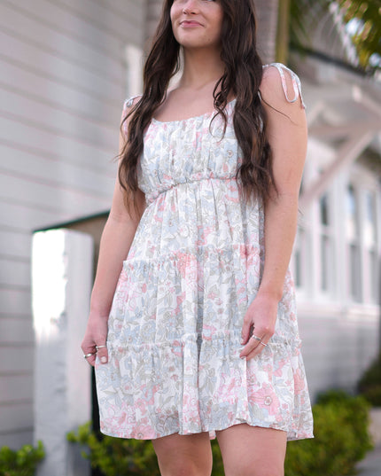Floral Tie-Shoulder Frill Trim Dress