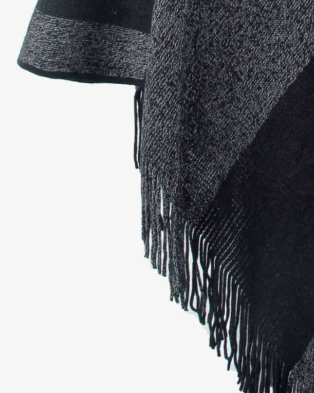Color Block Fringe Hem Poncho