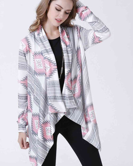 Geometric Open Front Handkerchief Hem Cardigan