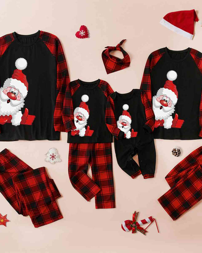Santa Graphic Top and Plaid Pants Set
