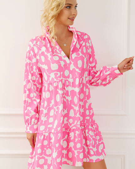 Printed Long Sleeve Tiered Mini Dress