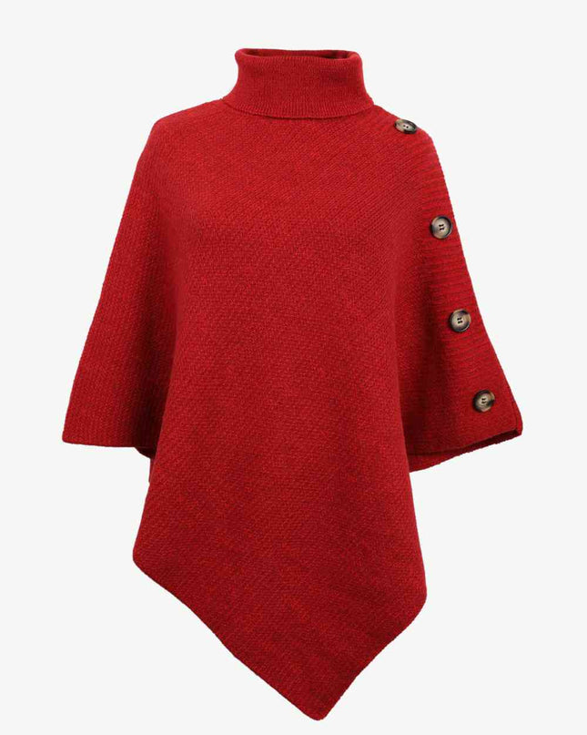 Turtleneck Buttoned Poncho
