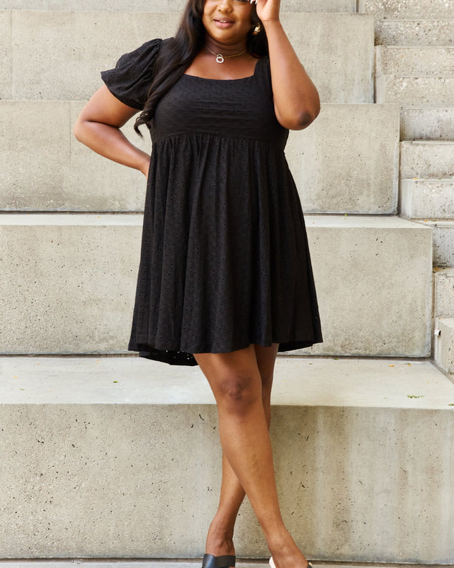 Davi & Dani Walk In The Park Full Size Square Neck Crochet Mini Dress