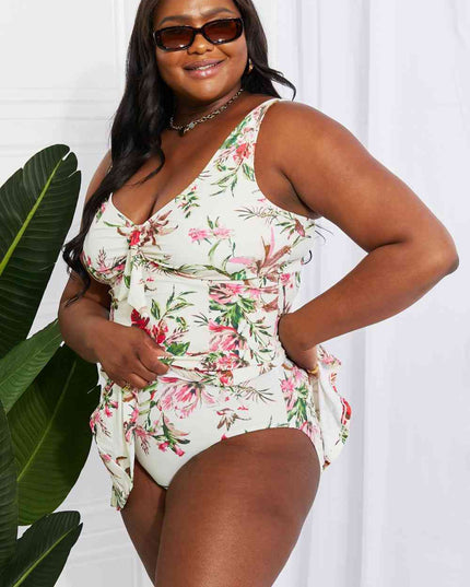 Marina West Swim Full Size Sail With Me V-Neck Swim Dress in Cream