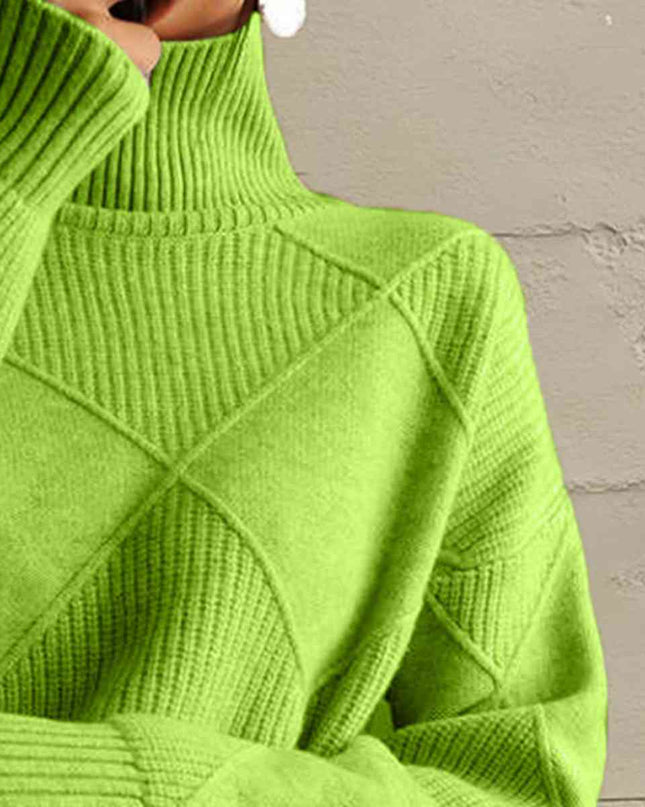 Geometric Turtleneck Long Sleeve Sweater