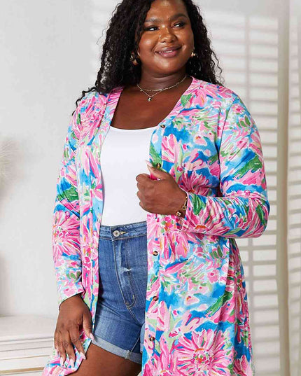 Double Take Floral Open Front Long Sleeve Cardigan
