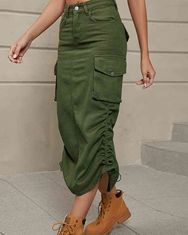 Drawstring Denim Skirt with Pockets