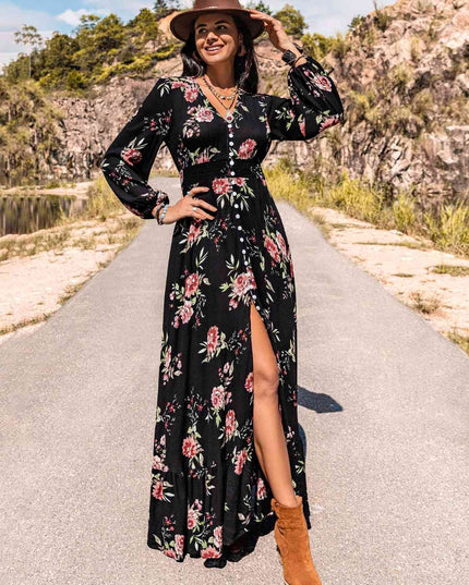 Floral V-Neck Split Maxi Dress
