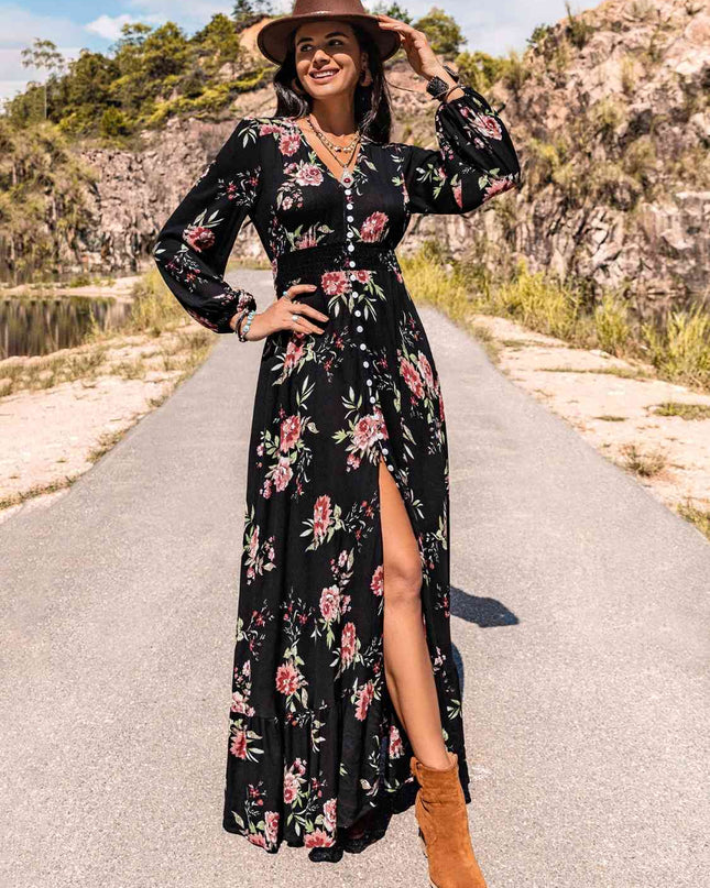 Floral V-Neck Split Maxi Dress