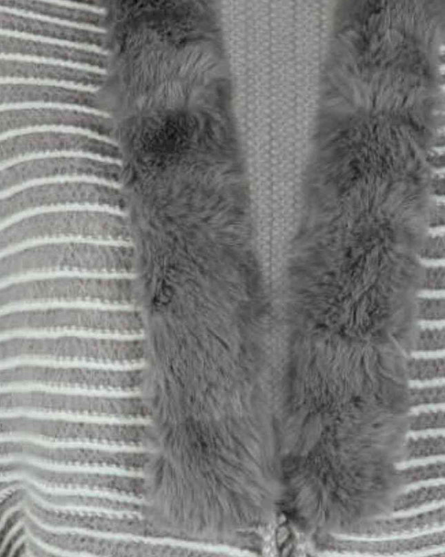 Striped Open Front Fringe Poncho