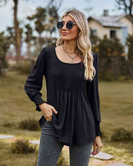 Puff Sleeve Pleated Blouse