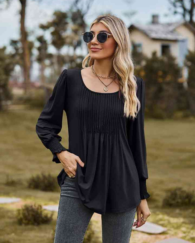Puff Sleeve Pleated Blouse
