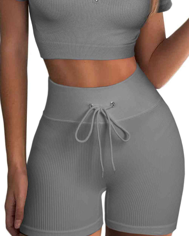 Drawstring Ribbed Sports Shorts