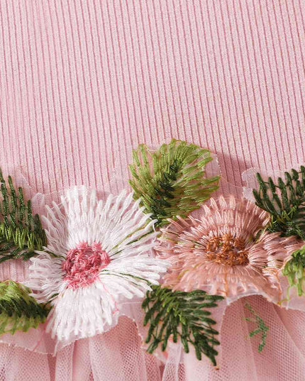 Embroidered Round Neck Flutter Sleeve Dress