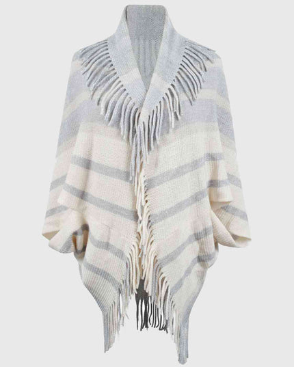 Fringe Detail Open Front Poncho