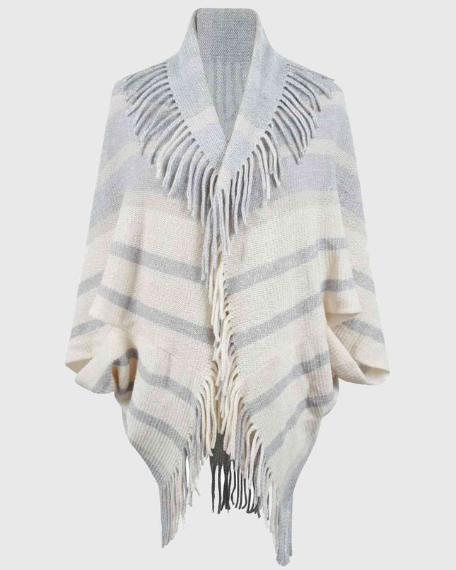 Fringe Detail Open Front Poncho