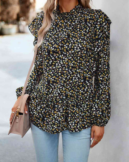 Ruffle Collar Long Sleeve Peplum Top