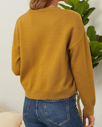 Flower Button Front Dropped Shoulder Cardigan