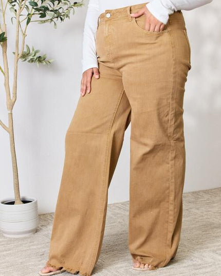 RISEN Full Size Fringe Hem Wide Leg Jeans