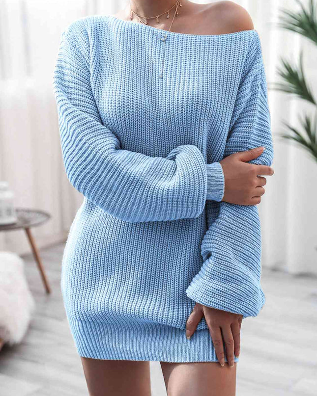 Rib-Knit Mini Sweater Dress