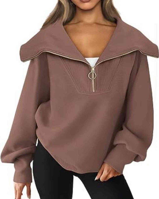 Half-Zip Lantern Sleeve Top