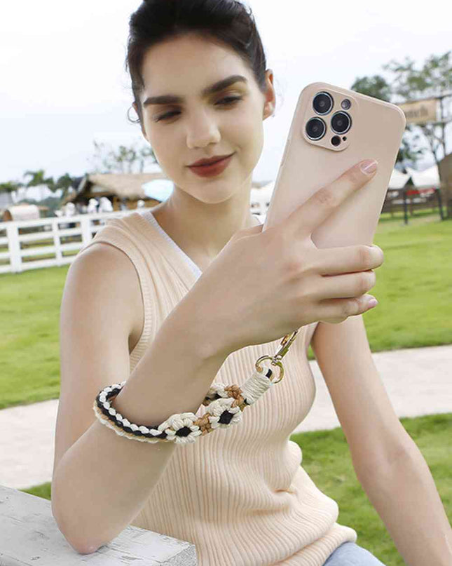 Flower Shape Wristlet Zinc Alloy Closure Macrame Key Chain