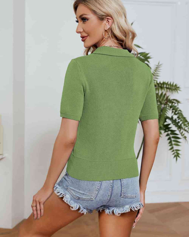 Johnny Collar Short Sleeve Knit Top