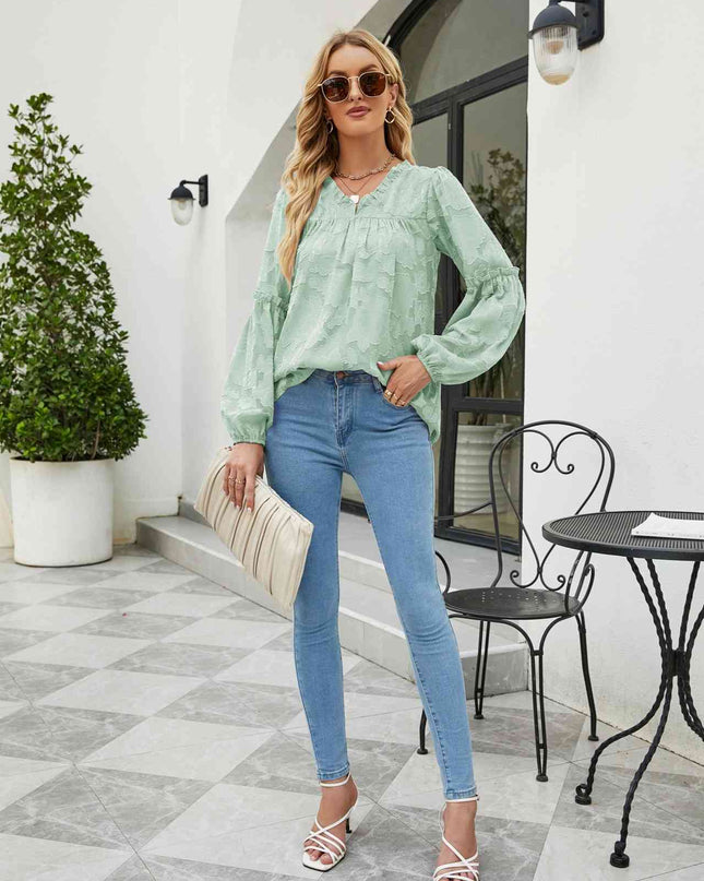Applique Frill Trim Gathered Detail Blouse