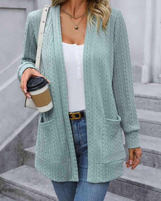 Cable-Knit Long Sleeve Cardigan with Pocket