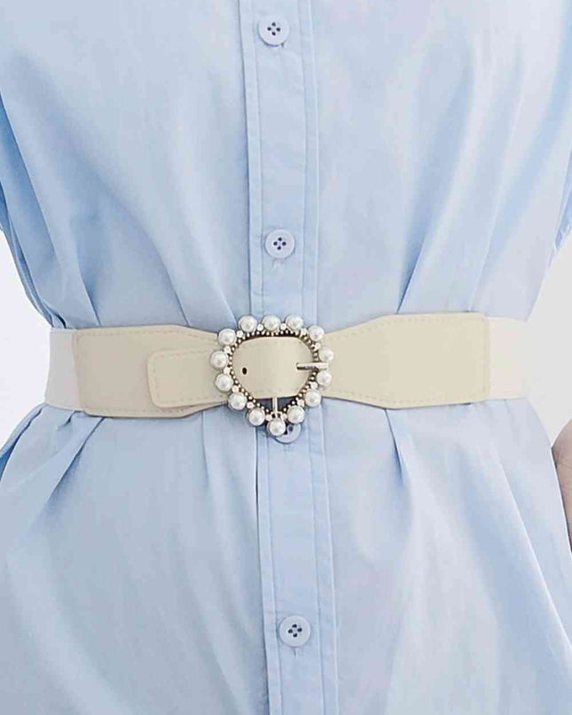 Pearl Heart Buckle Elastic Belt